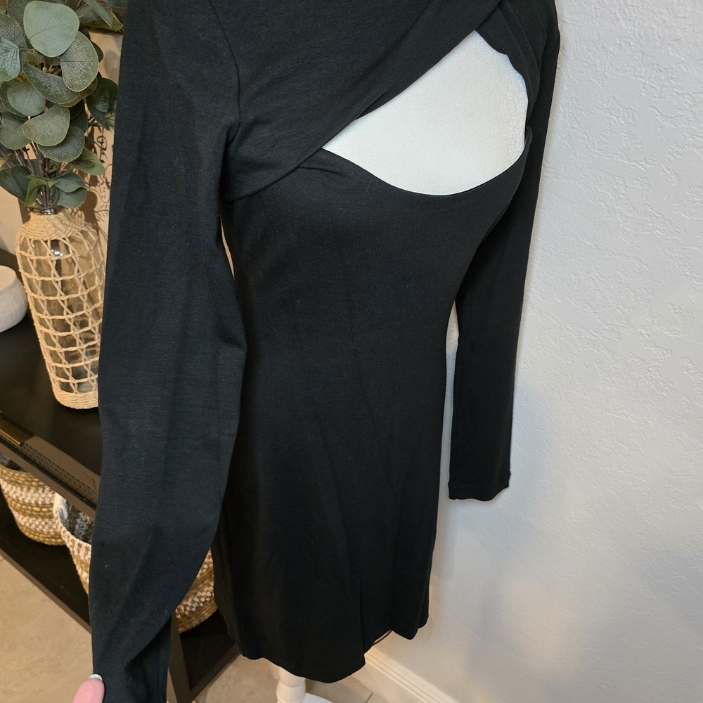 Halston Heritage Shirred Keyhole Black Mini Dress cocktail elegance Size 10 - Picture 7 of 9